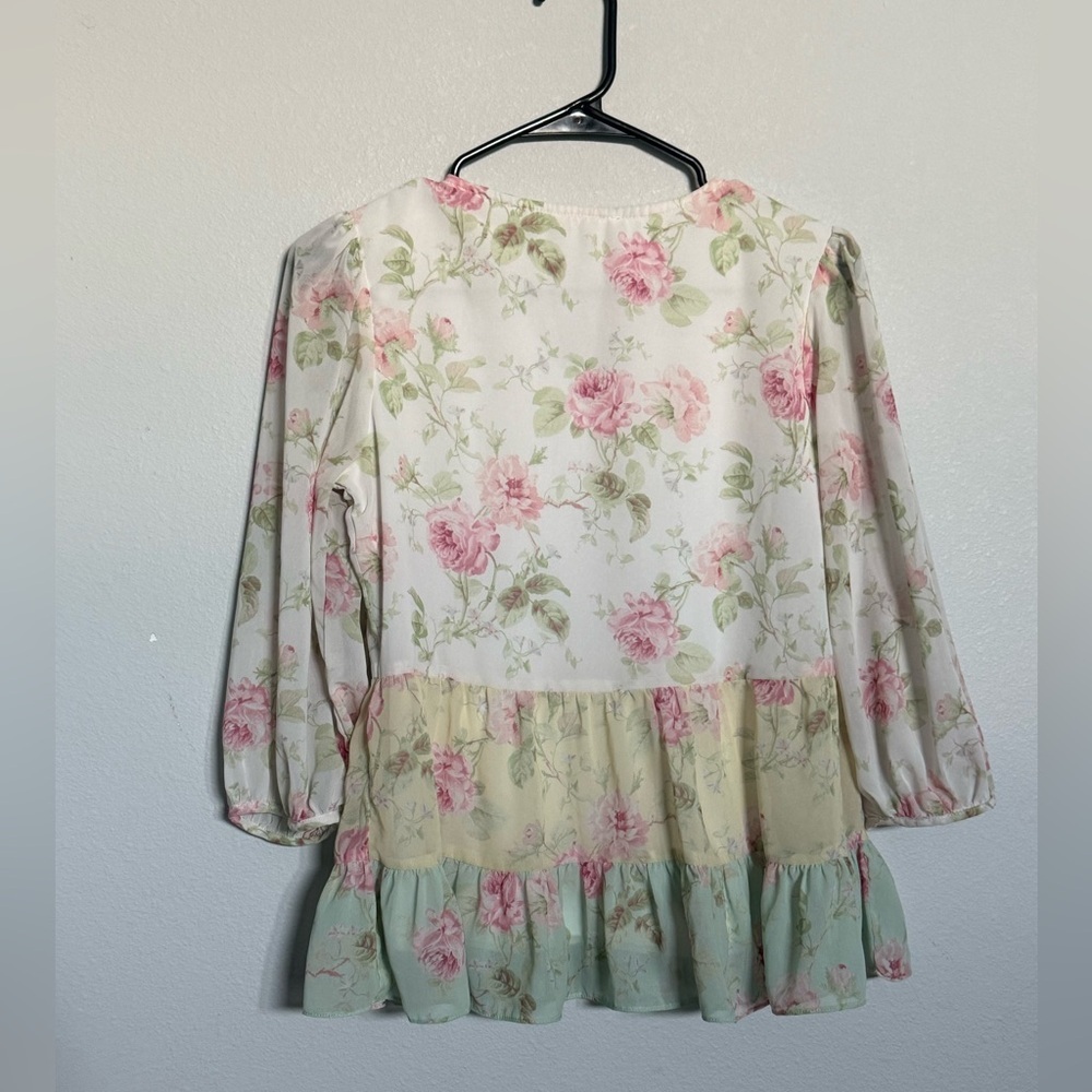 AND Floral Blouse with Pink and Green Accents - Picture 2 of 5